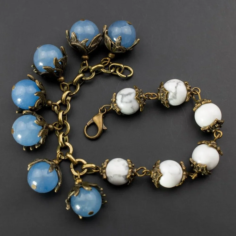 Multi stone bracelet boho, unusual handmade jewelry